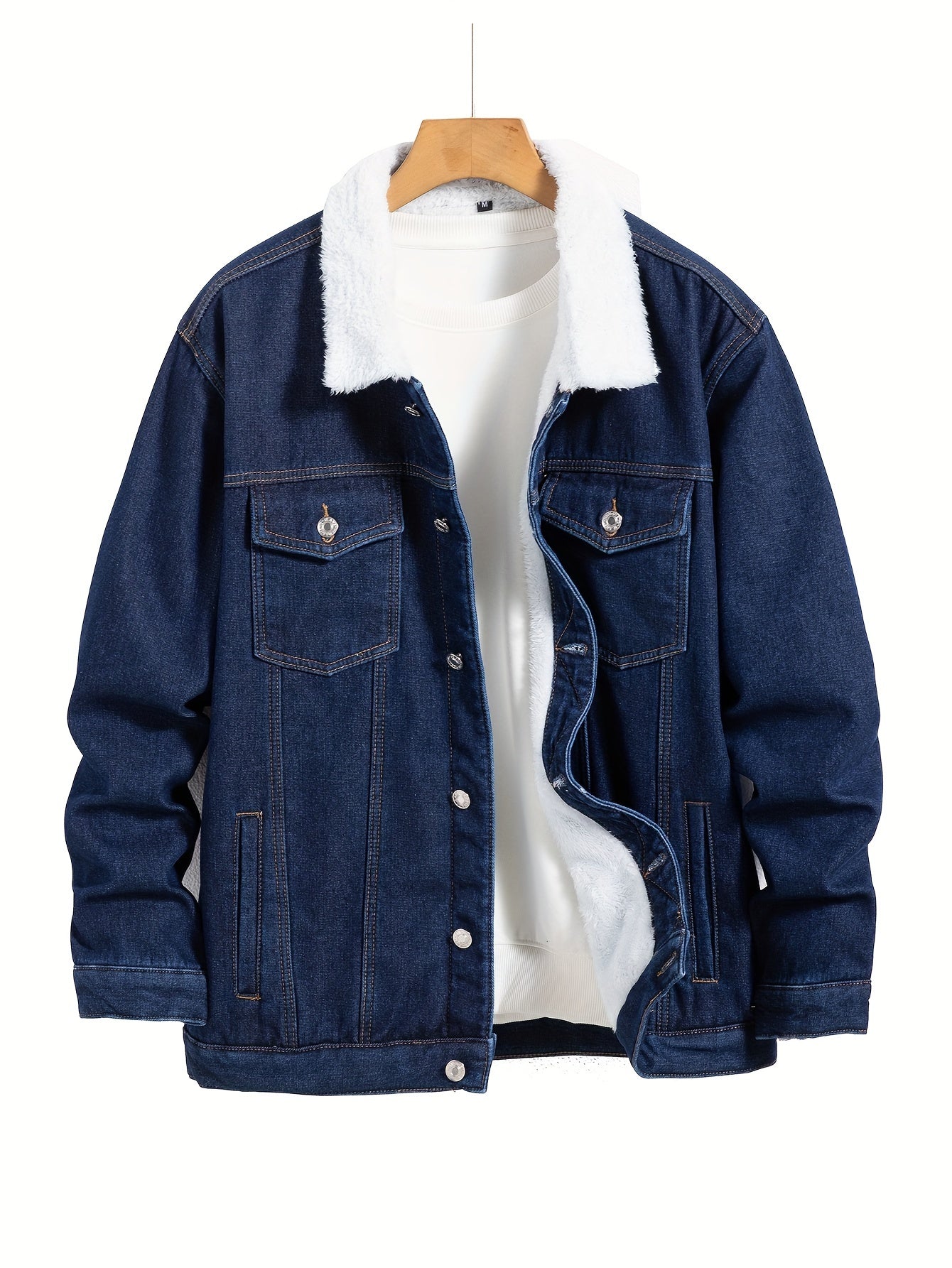 Men's Casual Warm Fleece Lined Denim Jacket, Chic Street Style Button Up Jacket for Fall Winter