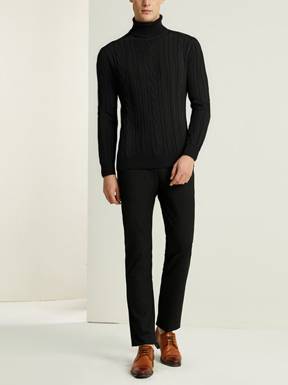 Men's Mature Slim-Fit High-Neck Long-Sleeve Sweater, Casual Ribbed Knit Pullover Solid Color Sweater, Men's Winter Clothing, Men's Sweater, Christmas Sweater, Men's Christmas Sweater, Winter Men's Apparel, New Year's Apparel,