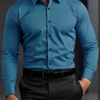 Men's Wrinkle-Free Long Sleeve Dress Shirt - Business Formal & Casual Button-Up Shirt in Black, Machine Washable Office Work Attire for All Seasons - Professional & Casual Attire, Long Sleeve Tops for Work, Workwear Essential