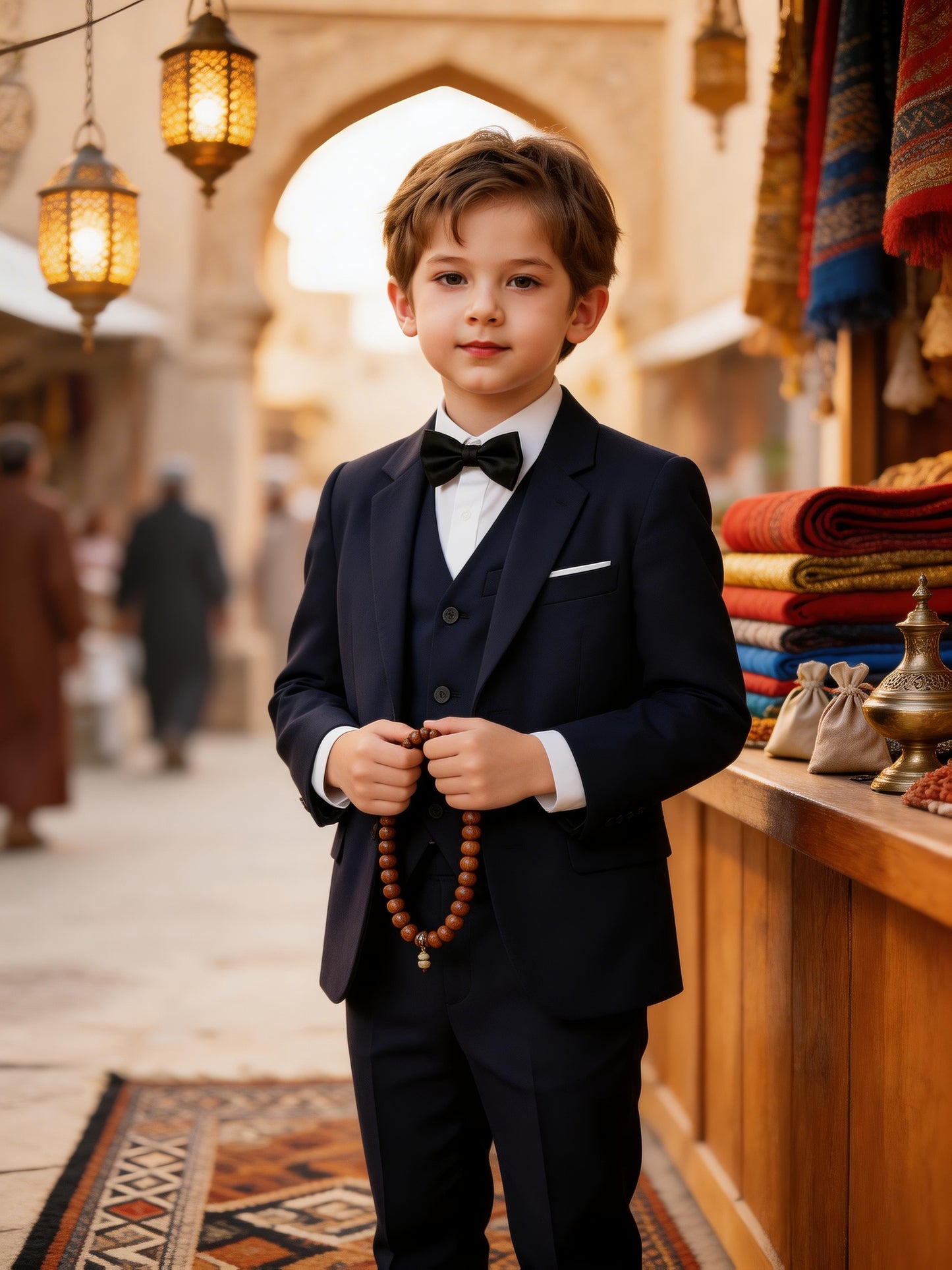 Boys' Korean Style 4-Piece Suit Set with Jacket & Bow Tie