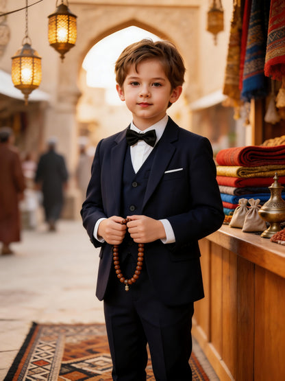 Boys' Korean Style 4-Piece Suit Set with Jacket & Bow Tie