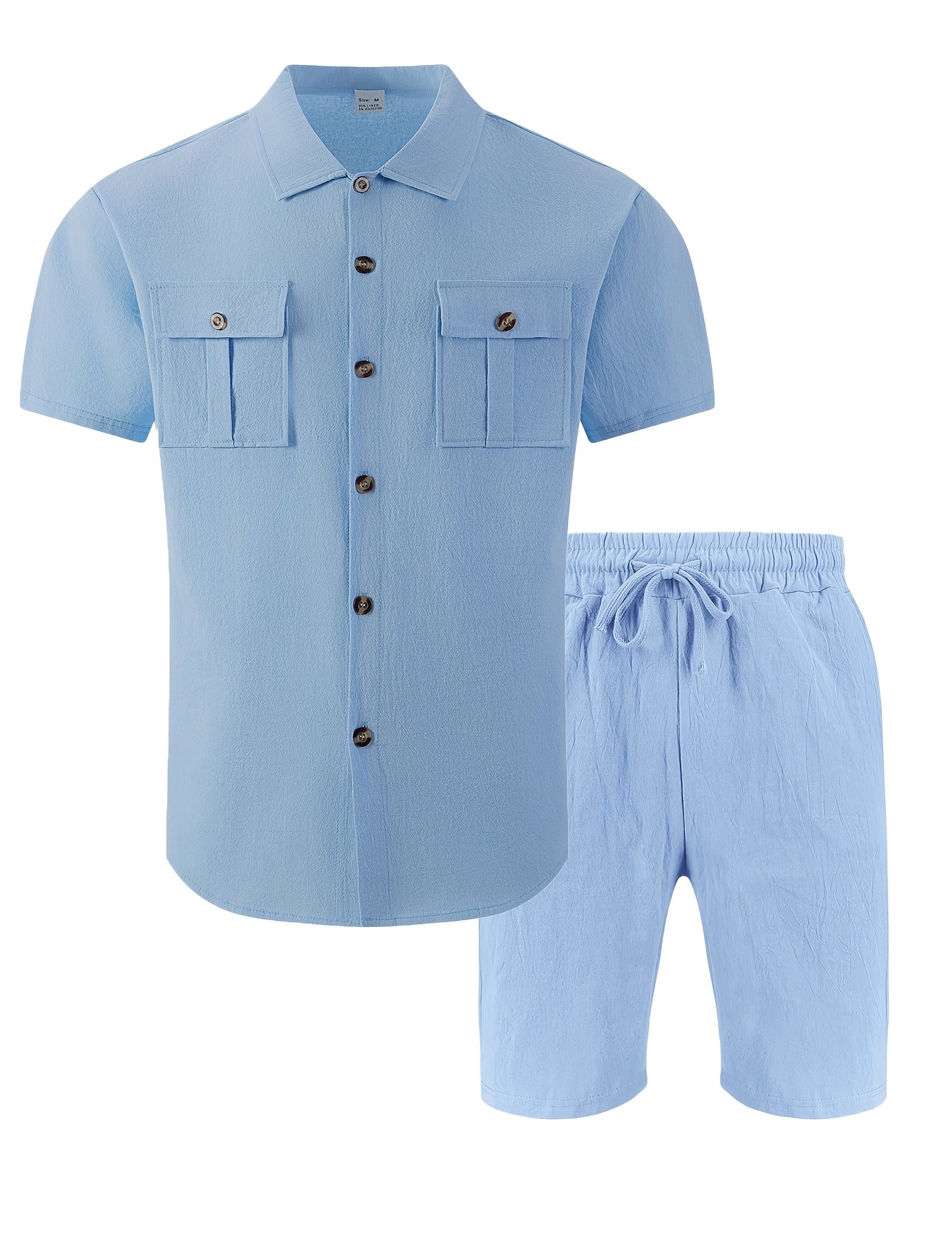 Men's Summer Linen Short Sleeve Shirt & Shorts Set