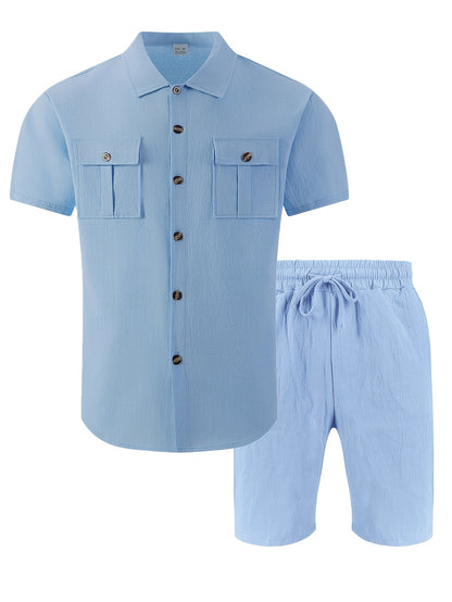 Men's Summer Linen Short Sleeve Shirt & Shorts Set