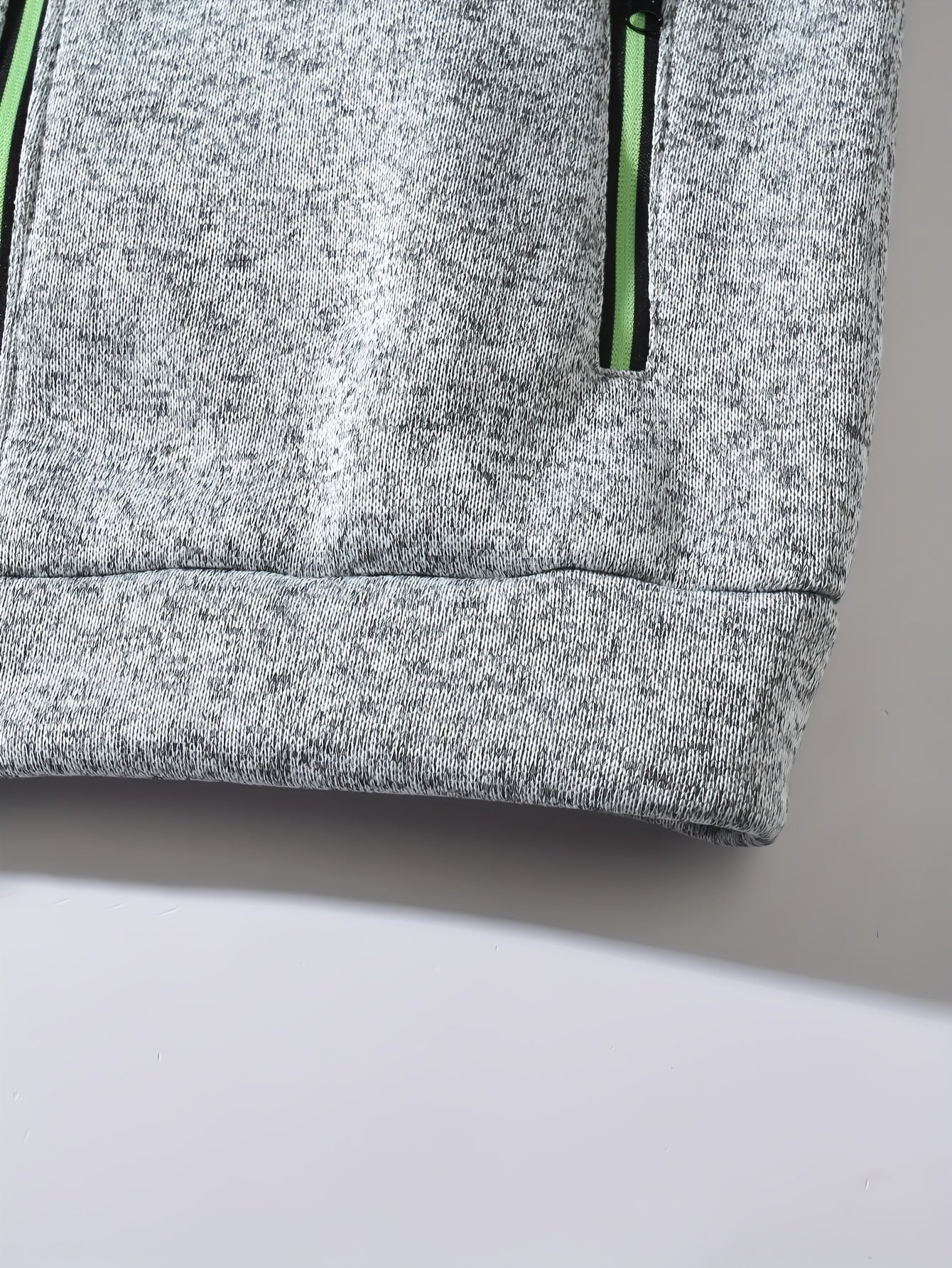 Men's Sporty Full-Zip Stand Collar Sweatshirt - Long Sleeve Casual Pullover with Neon Green Accents, Solid Color Non-Stretch Fabric, Regular Fit for Fall Winter