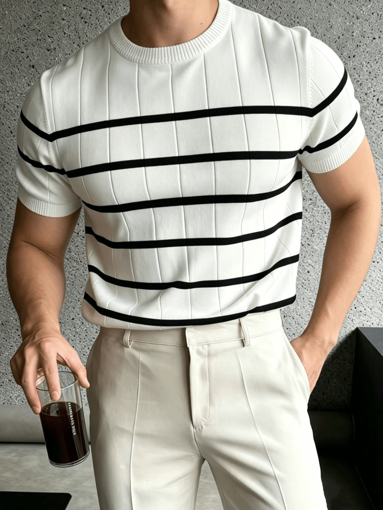 Men's Striped Short Sleeve Knit Pullover Casual Summer Top