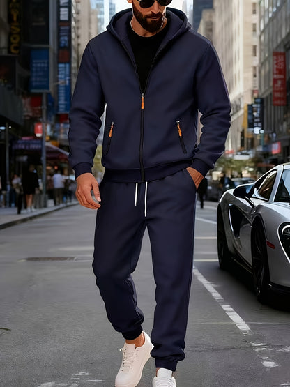 Men's Fashion Casual Sportswear Set with Cardigan, Multi-Pocket Decorative Sweatshirt, Hooded Top and Bottoms