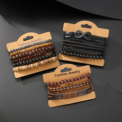 13pcs Vintage Woven Fashion Black Figure-8 Men's Bracelet Set, Daily Wear Gift for Casual Parties, Fashion Accessory (No Box Included) - Christmas, Halloween, New Year Gift