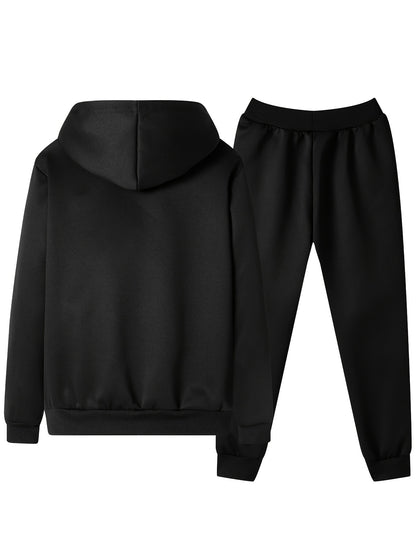 2pcs Boys' Fashion Fleece-Lined Thickened Jacket + Pants Set, Stylish Zip-Up Hoodie and Casual Sportswear Outfit for Autumn/Winter, Perfect Gift, Perfect for Outdoor, Autumn/winter Coat For Boy, Sportswear Suit For Boy, Boy C