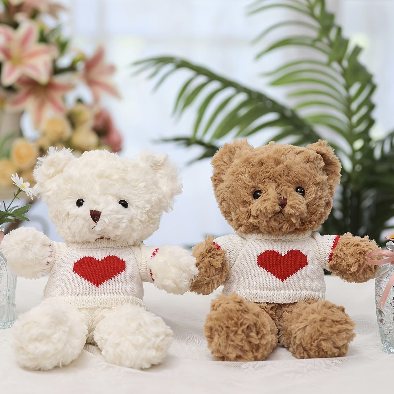 A 30cm/11.8-inch Cute Teddy Bear Plush Toy, Dressed in Clothes with Heart Patterns. A Perfect Birthday Gift for Kids, Family and Couples, and Also Suitable for Wedding Decoration and Home Decor.