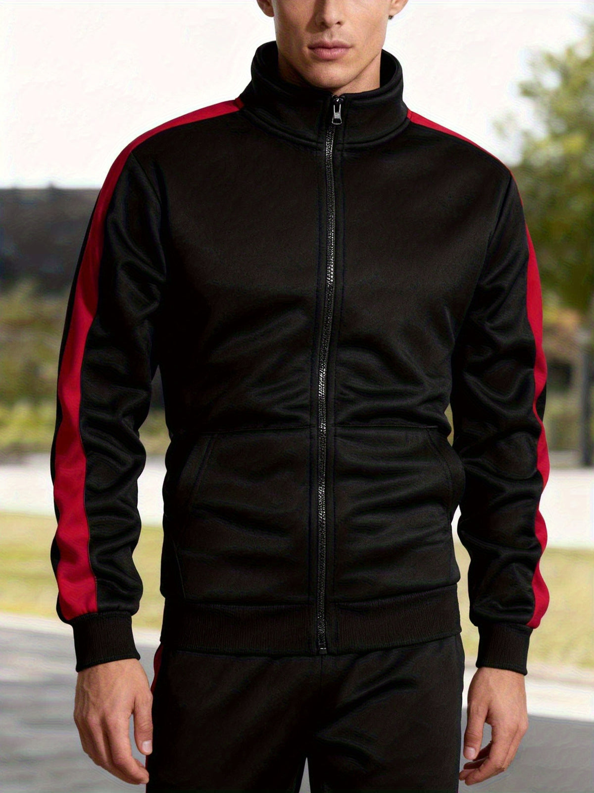 Men's Zip-Up Sports Jacket with Color-Block Design for Casual Wear