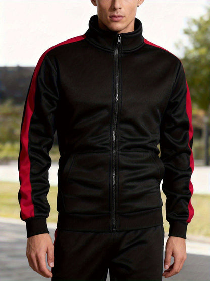 Men's Zip-Up Sports Jacket with Color-Block Design for Casual Wear