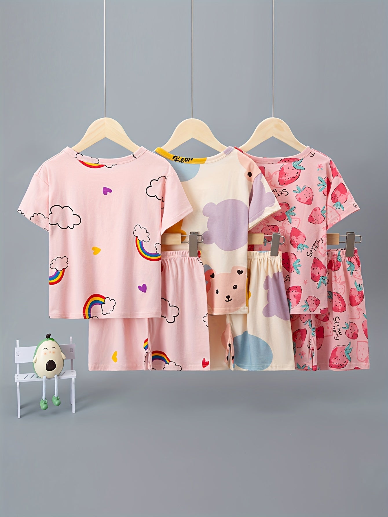 Girls' 3-Piece Cotton Shorts & Cartoon Print Set for Summer