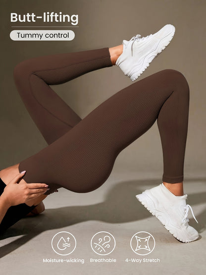 Women's High-Waisted Slimming Ribbed Leggings for Yoga