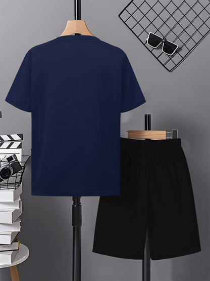 Boys' Casual Short Sleeve & Shorts Set with Geometric Print