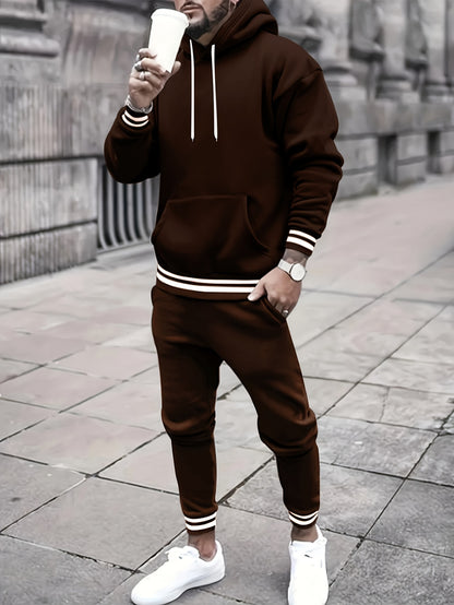 Men's Solid Color Hooded Casual Sportswear Set - ayq