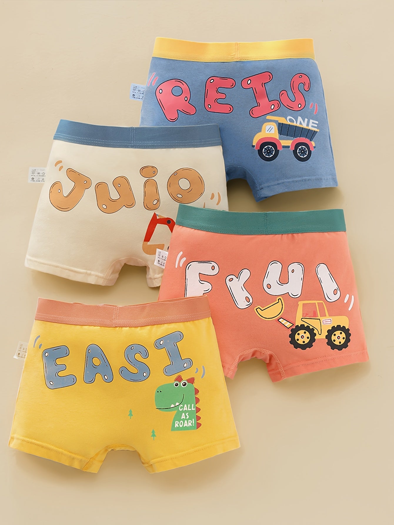 Boys' Cotton Boxer Briefs - 4 Pack, Cute Cartoon Print