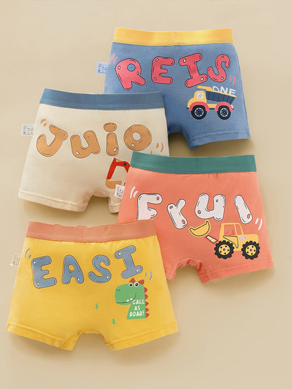 Boys' Cotton Boxer Briefs - 4 Pack, Cute Cartoon Print