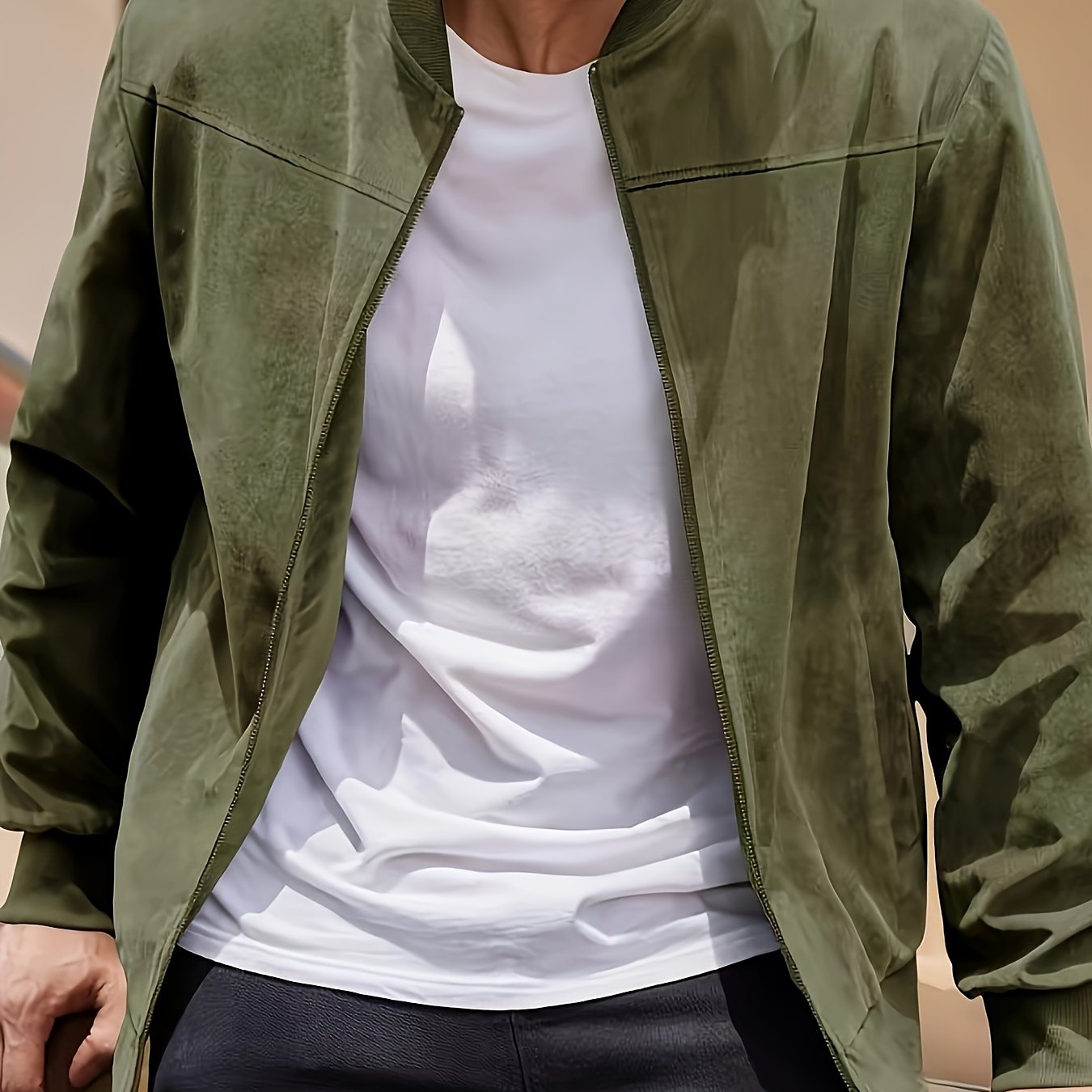 Men's Casual Retro-Inspired Lightweight Zip-Up Jacket - Solid Color, Machine Washable with Baseball Collar