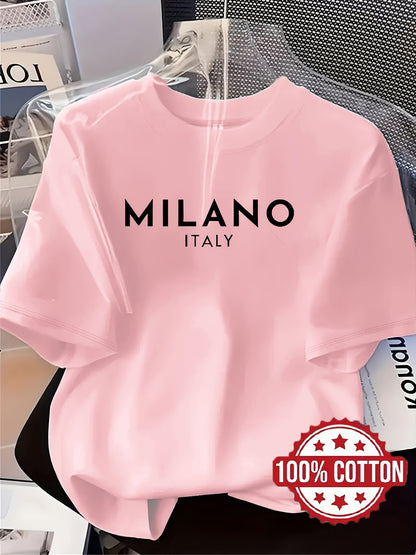 Women’s Oversized 100% Cotton Milan Letter Print T-Shirt