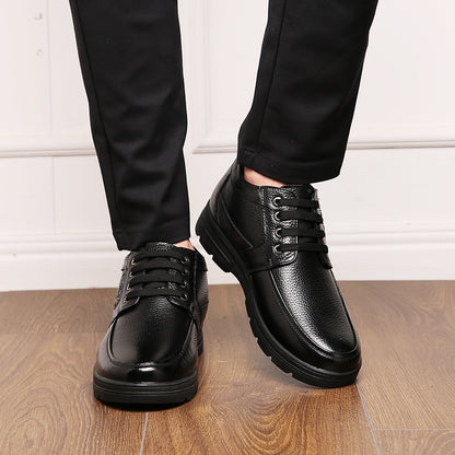 Men'S Winter Warm Shoes - Genuine Leather-like Upper, Plush Lining & Non-Slip Rubber Sole - All-Season Business & Casual Shoes with Lace-Up Closure - Formal & Everyday, Winter Footwear For Men, Winter Boots, Classic Laceup De