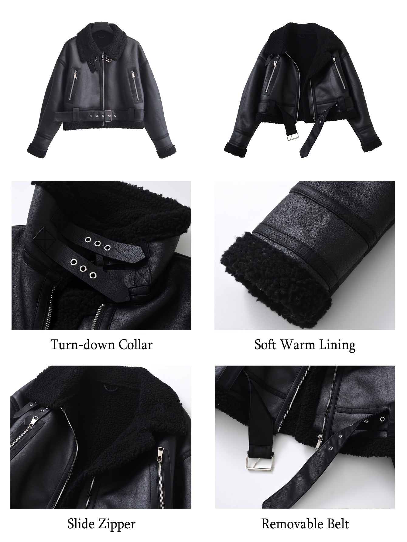 Autumn Winter women warm thickening Faux Lamb Fur Leather jacket street lapel coat with belt