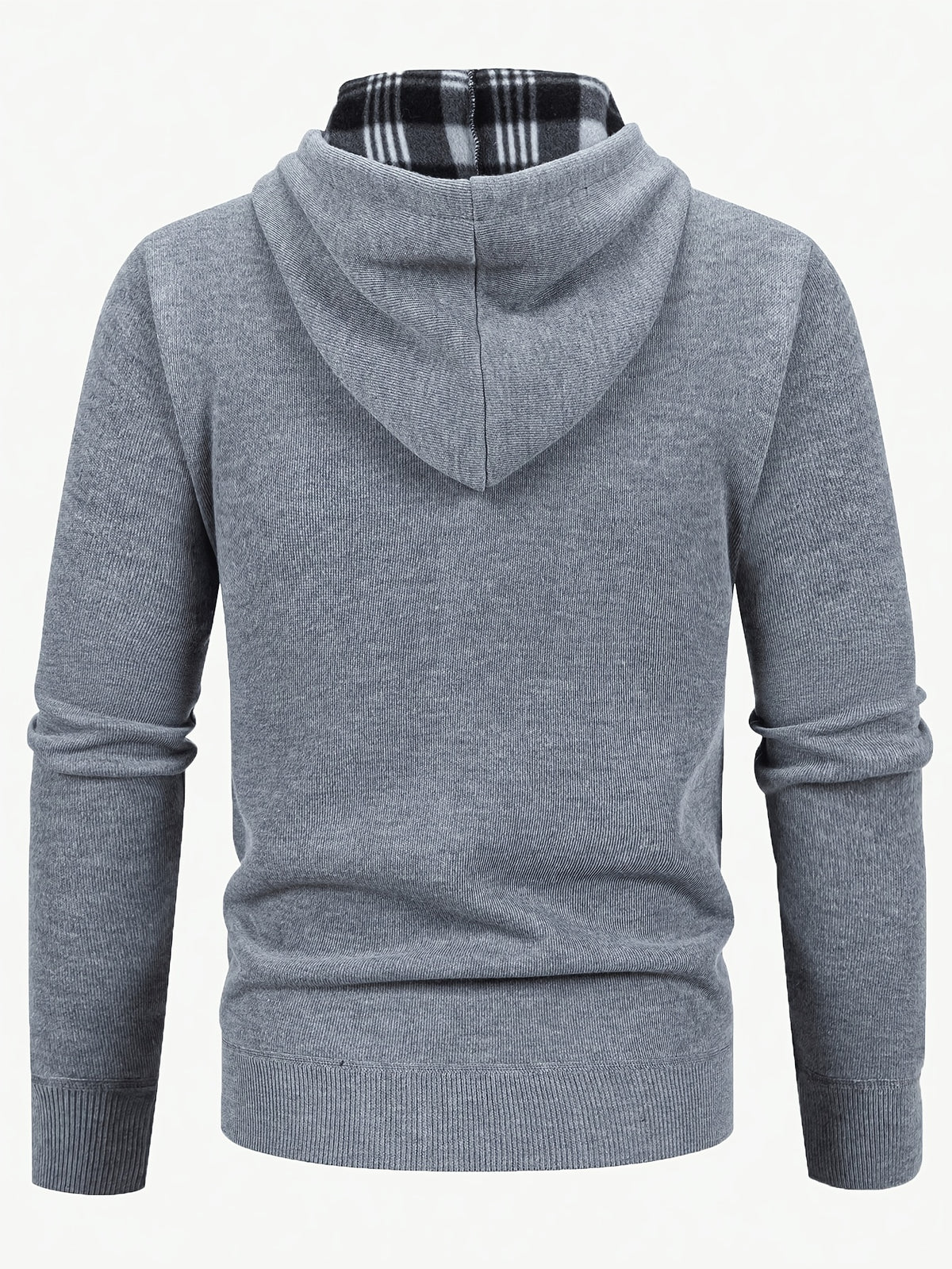 Men's Quilted Hooded Zip-Up Jacket with Plaid Lining for Winter