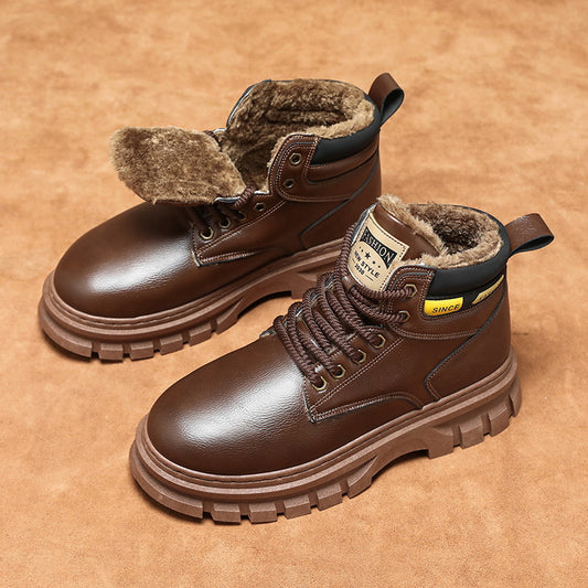 Men'S High-Top Winter Snow Boots - Heavy-Duty Thermal Insulated Cold Weather Boots with Lace-Up Closure, Non-Slip Rubber Sole - Brown - for Hiking, Outdoor