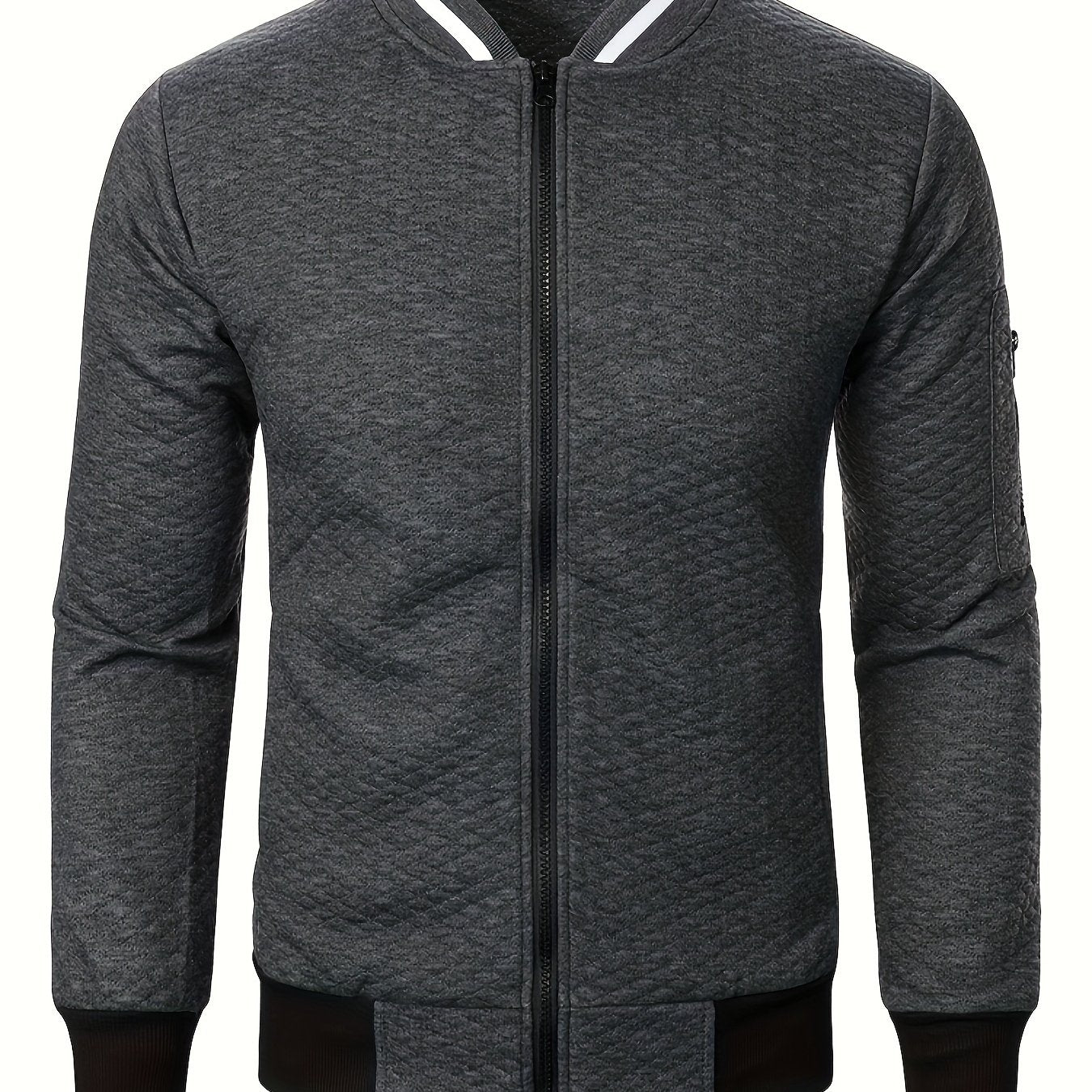 Men's Casual Full Zip Bomber Jacket, Warm Comfy Blouson Jacket For Autumn And Winter Outdoor Activity