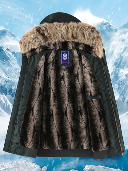 Men's Winter Coat - New Warm Hooded Jacket with Golden Print Accents, Loose Fit Casual Outerwear for Cold Weather, Machine Washable, Thick Comfort Plush Lining