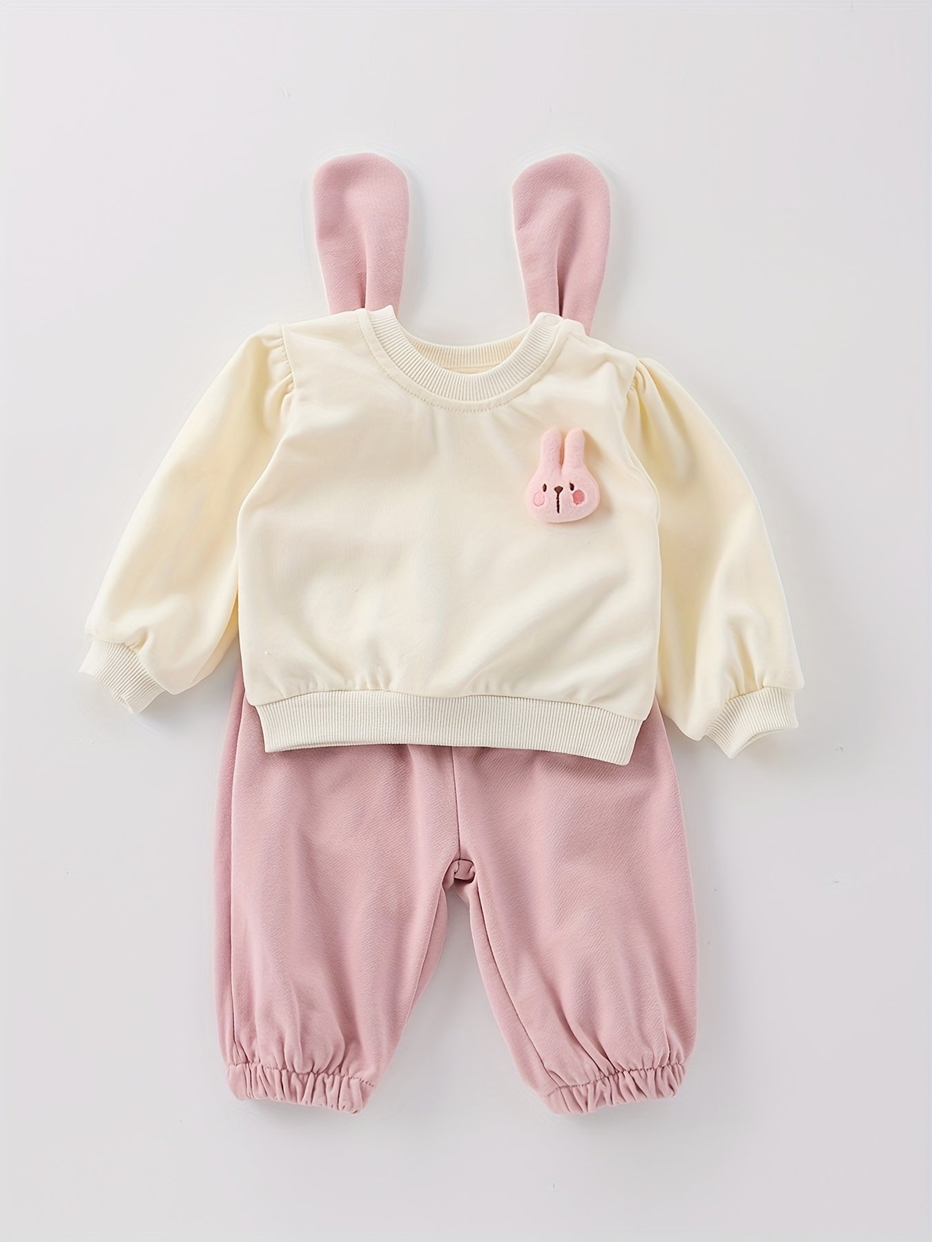 Baby Girl's Cotton Sweatshirt Set with Rabbit Ears for Spring/Fall