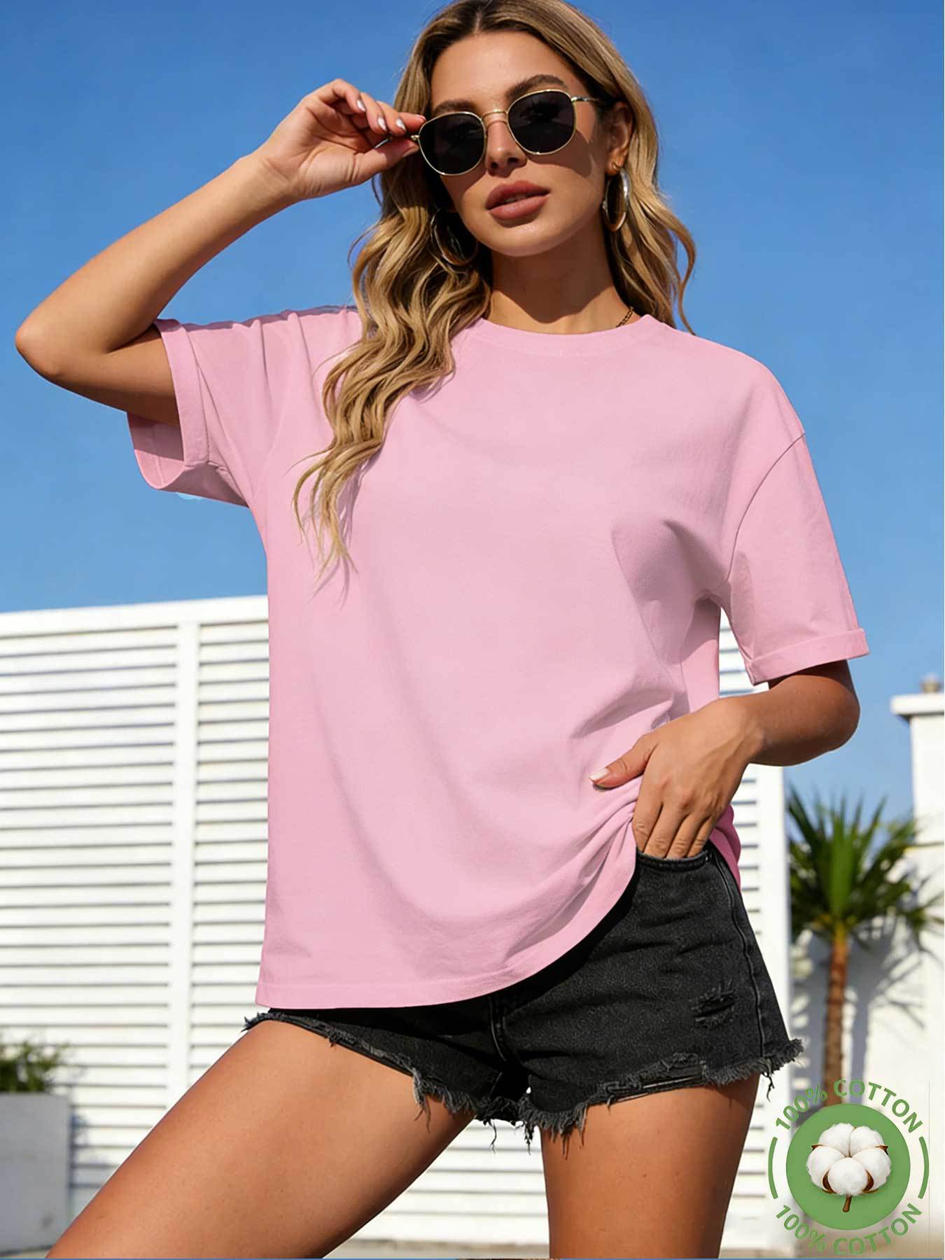 Women's Casual 100% Cotton Short Sleeve Summer T-Shirt