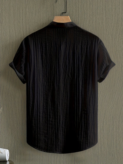 Men's Breathable Solid Color Stand Collar Short-Sleeve Shirt