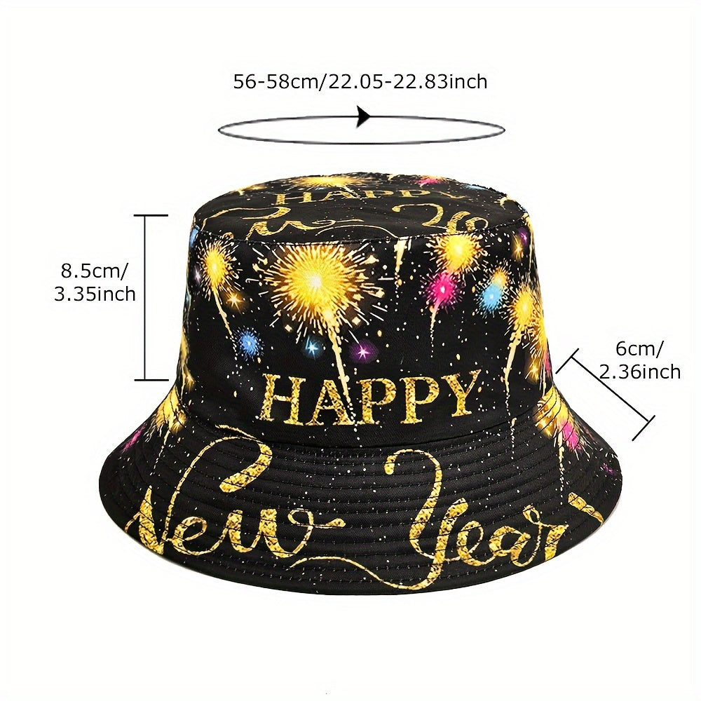 MIACAWOR Dual-Sided New Year's Bucket Hat, Lightweight & Stylish Fisherman Cap for Outdoor Parties