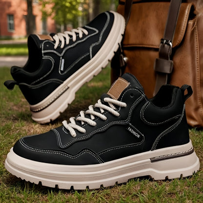 Men's Tactical Ankle Boots, Outdoor Hiking, All-Season PU Leather