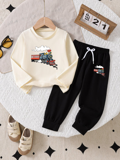 Boys' Casual Cotton Long Sleeve T-Shirt & Pants Set - Spring/Fall
