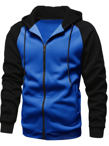 Men's Autumn and Winter Zipper Sweater Contrast Color Shoulder Sleeve Hoodie