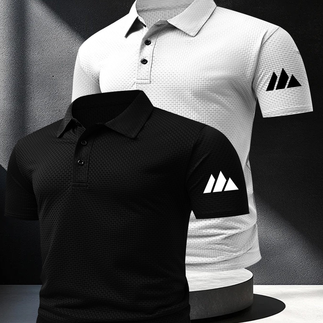 2pcs Minimalist Small Mountain Badge Pattern Men'S Outdoor Golf And Equestrian Casual Polo Short Sleeves, Mature Men'S Business Casual Polo, Breathable And Comfortable, Suitable for Spring And Summer, Can Be Worn As an Inner - ayq