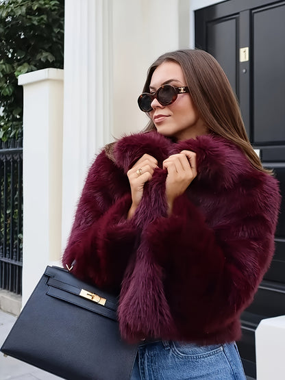 Women'S Elegant Faux Fur Coat - Winter Warmth, Sophisticated Design, Solid Color, Perfect for Fall & Winter, Stylish Outerwear, Winter Fashion, Sophisticated Style, Highquality Finish, Fashionable Outerwear, Fashion Lovers