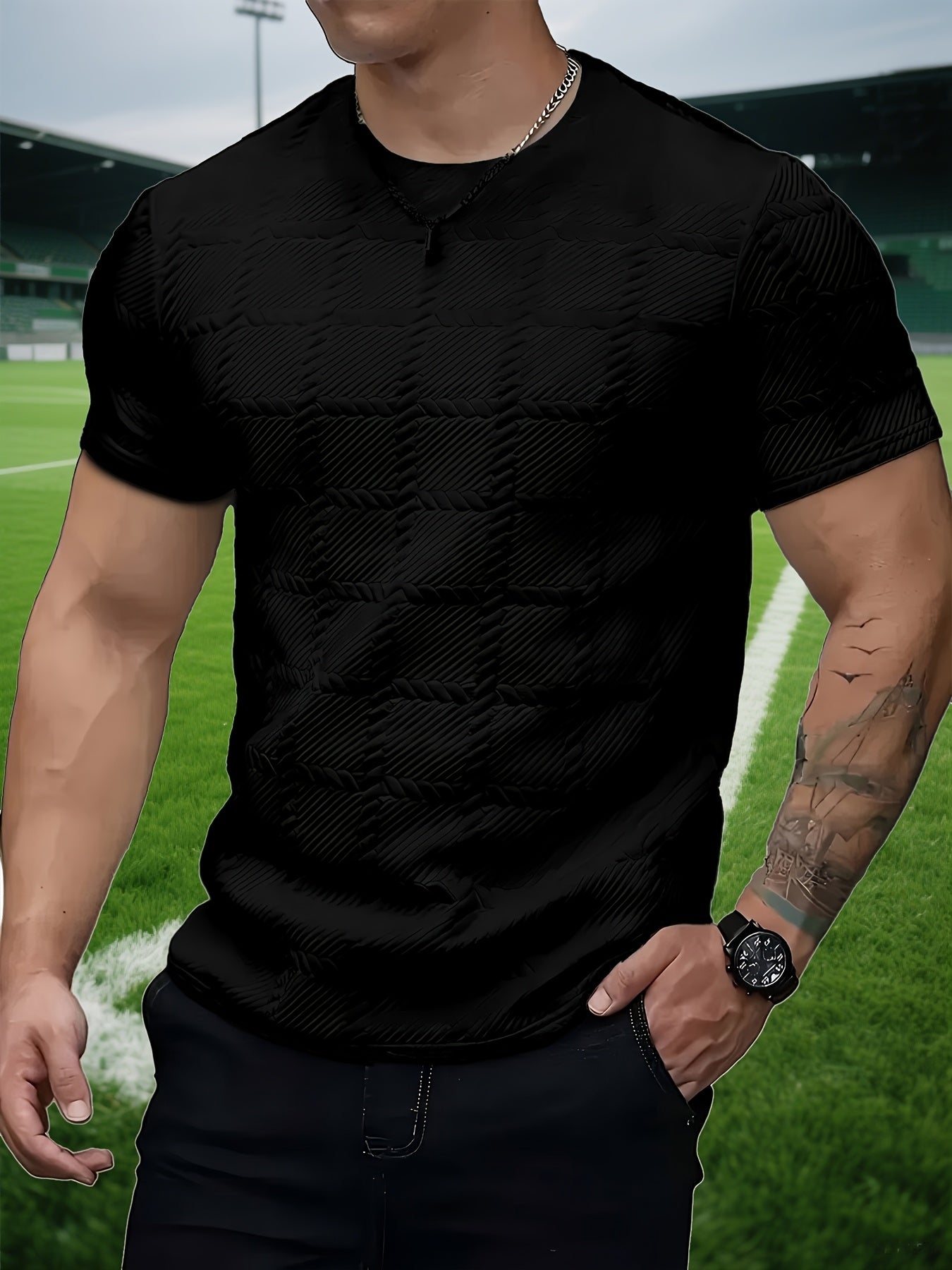 Men's T-shirt, Casual Tee, Breathable Slim-fit Short Sleeves, Machine Washable Comfort, Versatile Casual Wear, Sporty Leisure Top, Classic Crew Neck - ayq