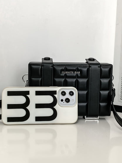 [Business Essential] Stylish Men’s Mini Box Crossbody Bag - Black, Adjustable Strap, Embossed Design, Compact Square Bag for Travel, Commute  Casual Outings, Summer Day Bag   Sporty Style Bag   Durable