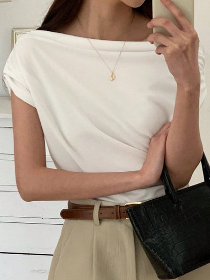 Women's Asymmetrical Neck Batwing Sleeve Casual Tee