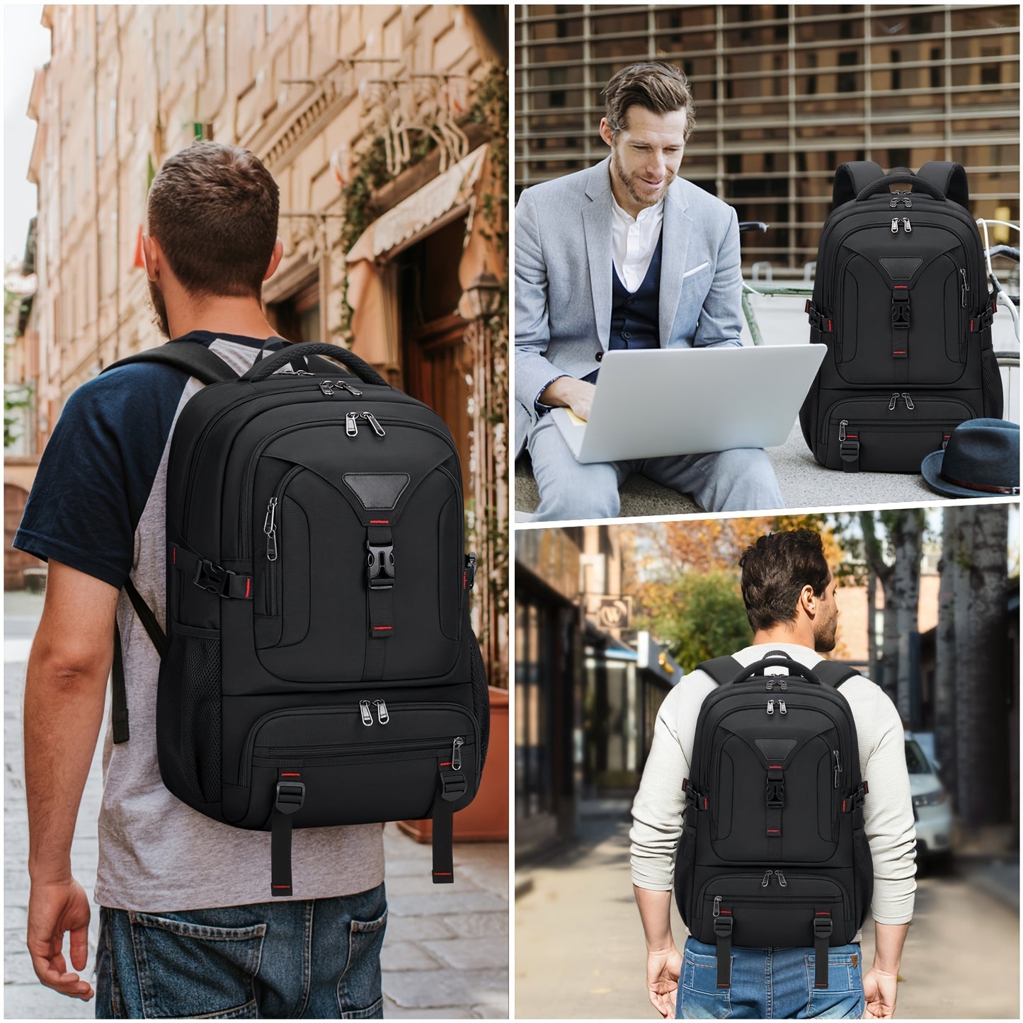 NUBILY 17.3-Inch Men'S Laptop Backpack, 50L Travel Pack, Large Work Backpack for School, College, Business - Non-Food Contact, Black Oxford Fabric with Mesh Windows, Zipper Closure, TSA-Compliant, College Backpack   Sleek Bac