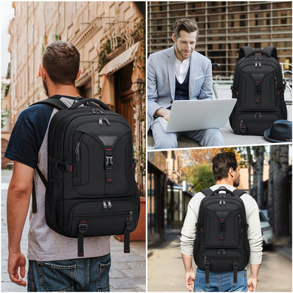 NUBILY 17.3-Inch Men'S Laptop Backpack, 50L Travel Pack, Large Work Backpack for School, College, Business - Non-Food Contact, Black Oxford Fabric with Mesh Windows, Zipper Closure, TSA-Compliant, College Backpack   Sleek Bac