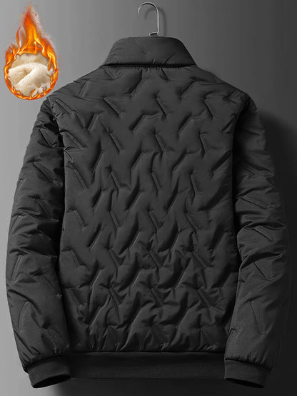 Men'S Heavyweight Winter Jacket - Thermal Insulated Cold Weather Coat with Zippered Pockets, Stand Collar, Full-Zip Closure - Black Outer Shell for Everyday & Outdoor Activities - Non-Stretch Fabric Construction, Seasonal Lay