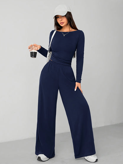 Relaxed Fit Women's Flared Pants Two-Piece Fashion Irregular Home Set