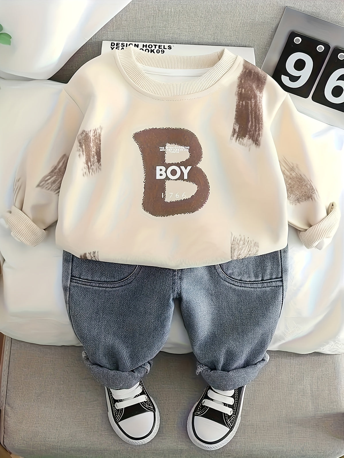 Boys' Casual Cotton Blend Sweatshirt & Denim Pants Set for Spring/Fall - ayq
