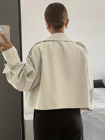 Women's Spring/Autumn Solid Color Simple Loose Casual Short Long Sleeve Trench Coat
