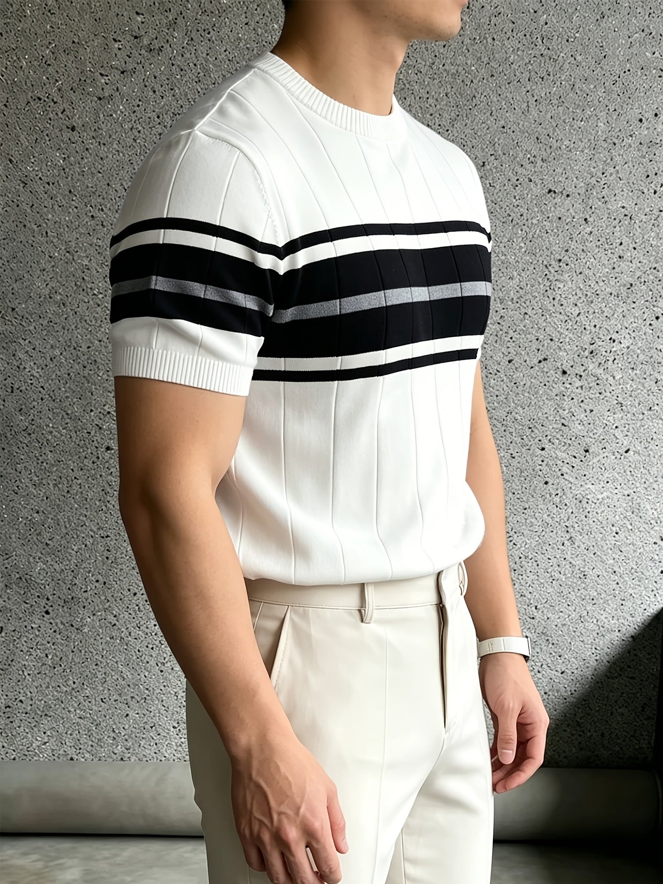 Men's Color Block Knit Pullover Short Sleeve Crew Neck