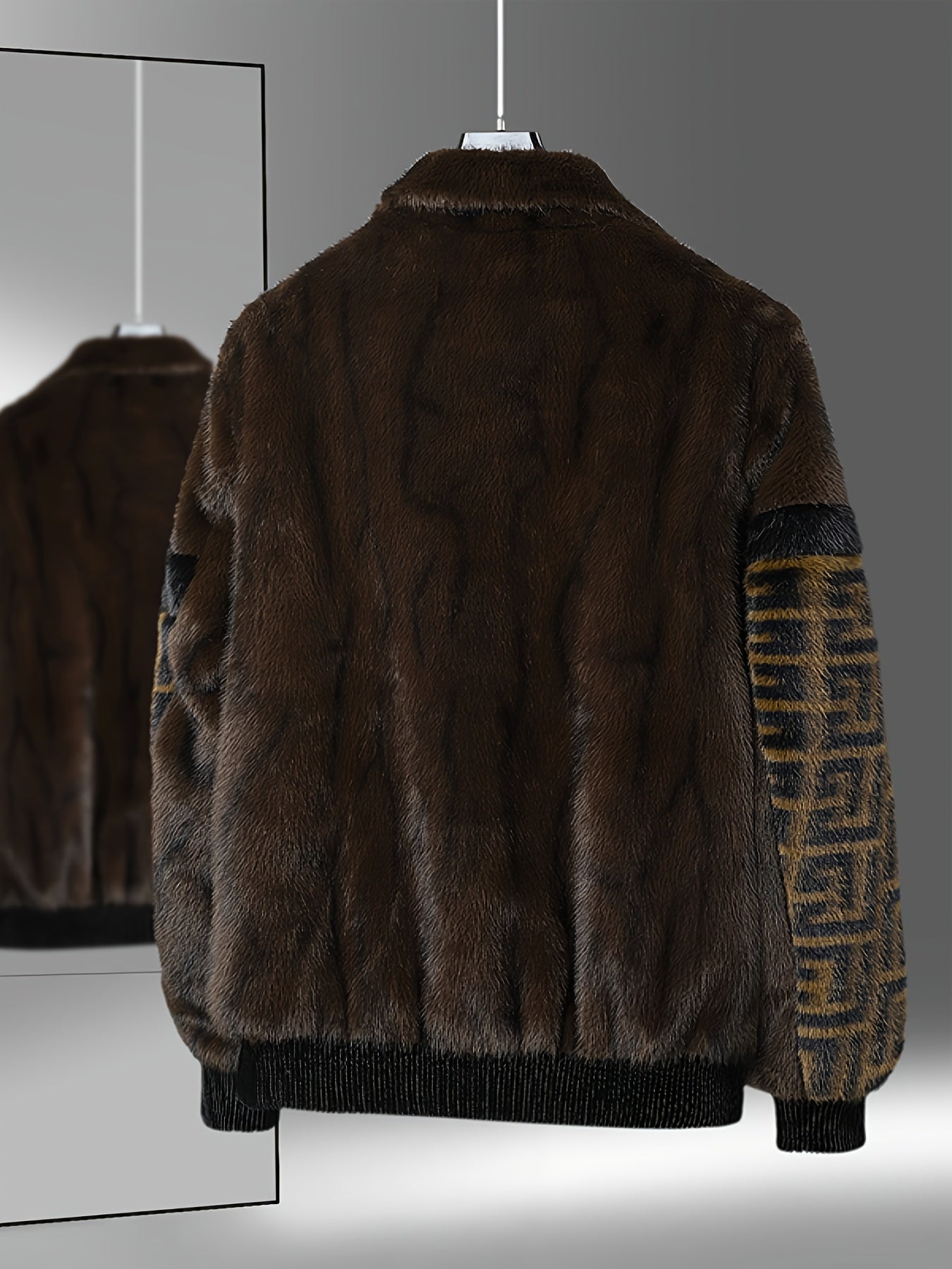 Men'S Winter Jacket - Brown & Black Color Block Coat with Stand-Up Collar, Zipper Closure, Non-Stretch Fabric for Formal & Everyday Cold Weather - Luxury Outerwear for Office, Parties, Casual Outfits, Party Attire, Sophistica