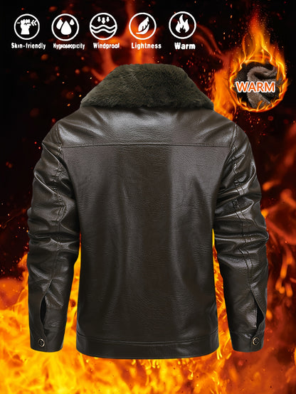 Men's Winter Jacket with Lining - Full-Zip Lapel Collar, Thickened Warm Coat for Cold Weather, Windproof & Flame-Resistant-like Beige (Hand Washable) - Ideal for Outdoor, Casual & Daily Wear (Black)